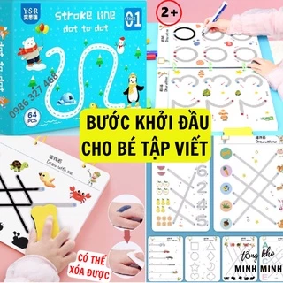 Tập tô vẽ thông minh xoá được montessori, Tập Viết Xóa Được, đồ chơi giáo dục sớm Rèn Tính Kiên Trì- 64tr + Bút+ Xóa-DC2