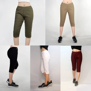 Quần short lửng kaki nữ cạp chun, quần thun lửng nữ mặc nhà chất vải co giãn mới nhất bigsize