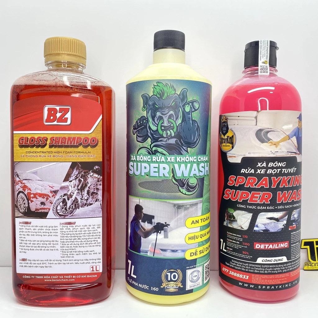 Nước rửa xe BZ, Sprayking Super Wash, Sprayking không chạm siêu bọt rửa cực sạch mùi thơm nhẹ chai 1L