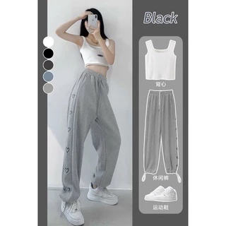 Quần jogger tim cạnh - Quần Ống Rộng chốt gấu ullzang có size M và L, chất nỉ ép dầy, VIDEO ẢNH THẬT0