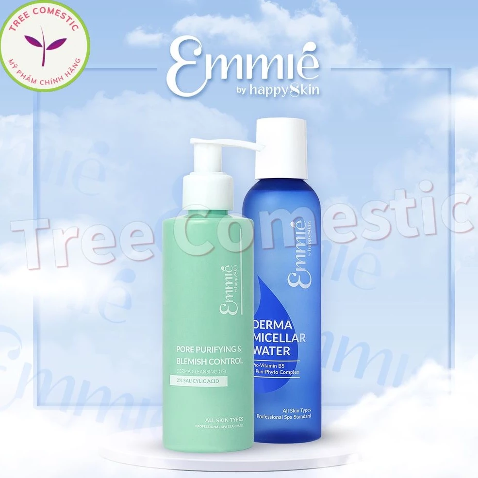 [CHÍNH HÃNG EMMIÉ BY HAPPY SKIN] Bộ Sản Phẩm Làm Sạch Da 2 Món: Gel Rửa Mặt 180ml + Nước Tẩy Trang 250ml