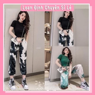 Sét Bộ Croptop Loang Thể Thao Cộc Tay Quần Boom