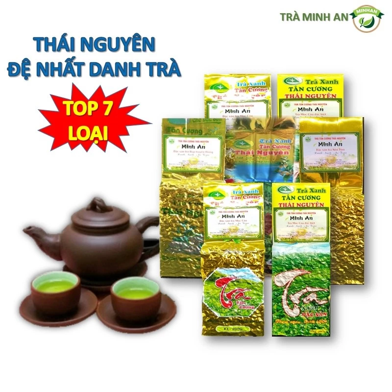 1kg (5 gói 200g) Trà Thái Nguyên, trà xanh Tân Cương, rang thủ công ngon tận xưởng, chè bắc búp móc câu nõn tôm đinh