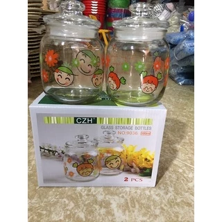 Combo 2 hũ gia vị thủy tinh 500ml 🔆 Đôi lọ đựng gia vị cute