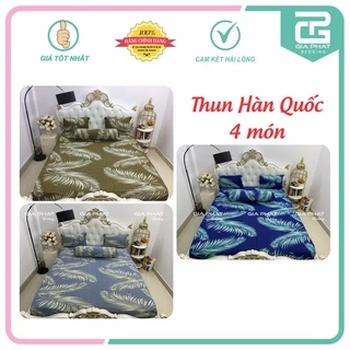 Bộ ga gối Thun Lạnh Hàn Quốc {4 Món } họa tiết Lá Dừa ( 1 ga bọc + 2 vỏ gối nằm + 1 vỏ gối ôm )