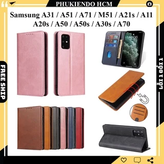 Bao da Samsung A31, A51, A71, M51, A21s, A11, A20s, A50, A50s, A30s, A70 dạng ví nắp gập, có ngăn đựng thẻ tiền