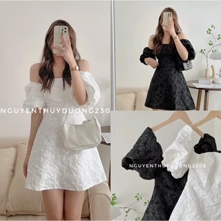 [HÀNG SẴN]VÁY GẤM HOA NỔI TAY BỒNG TRỄ VAI “KISSDRESS” TIỂU THƯ