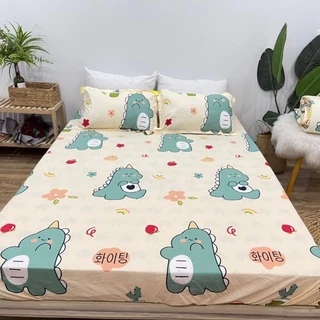 Ga trải giường kèm 2 vỏ gối đầu poly cotton nhiều mẫu đẹp 2022 mẫu khủng long hàn ngộ nghĩnh