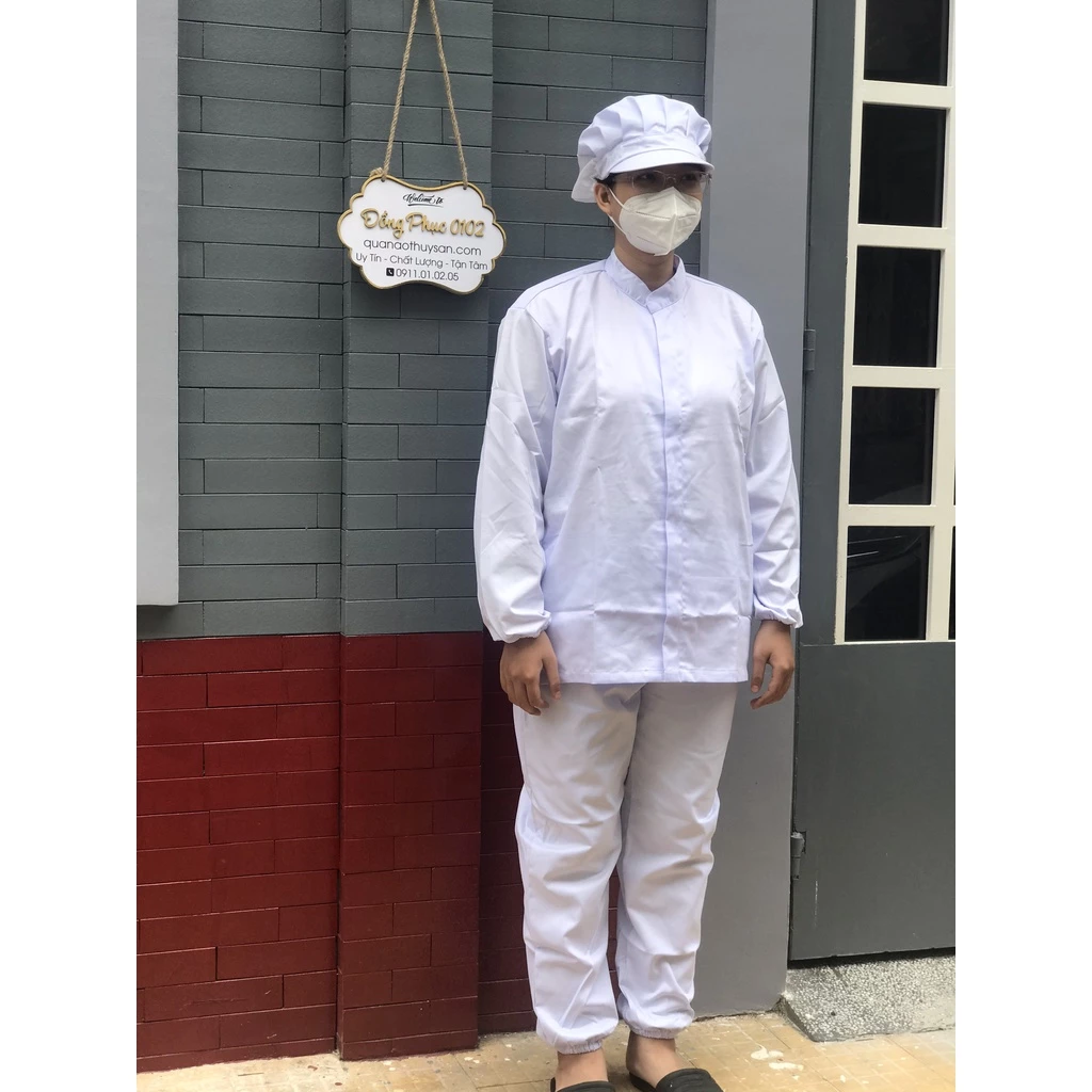 [HÌNH THẬT 100%] Combo Quần áo thủy sản kaki trắng dày dặn, phù hợp cho công nhân chế biến, sản xuất