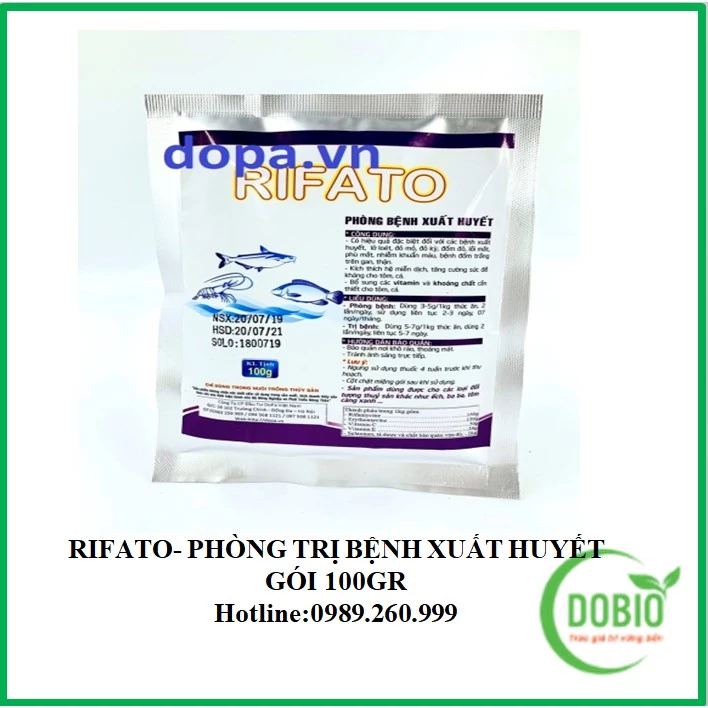 RIFATO DOPA GÓI 100G giải quyết xuất huyết, đốm đỏ, các vấn đề nhiễm khuẩn trên thủy sản GÓI 100G