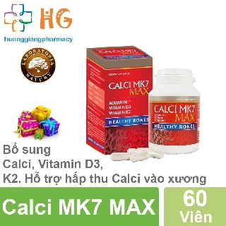 Calci MK7 Max Canxi tảo đỏ Giúp bổ sung canxi Vitamin d3 k2 cho bà bầu Tăng chiều cao cho bé Lọ 60 Viên