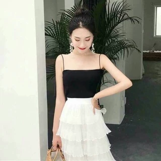 Áo 2 dây croptop sợi bún chất cotton mềm mịn co giãn mặc mát