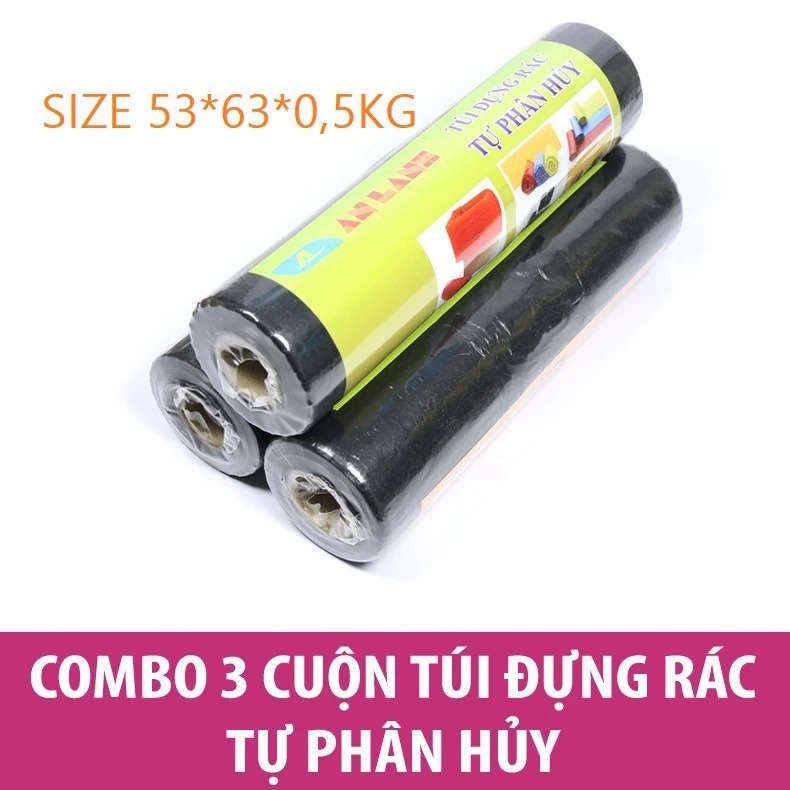 (COMBO 3 CUỘN) TÚI ĐỰNG RÁC TỰ PHÂN HỦY 65*53*0.5Kg