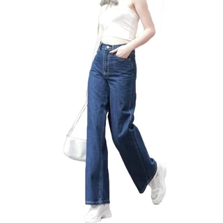 Quần baggy jean nữ JL JohnsonLi lưng cao dáng rộng, chất denim không co giãn, kết nút MS190