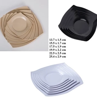 Dĩa vuông cạn đựng cơm sườn,rau củ nhựa Melamine màu đen/nâu/trắng nhiều Size