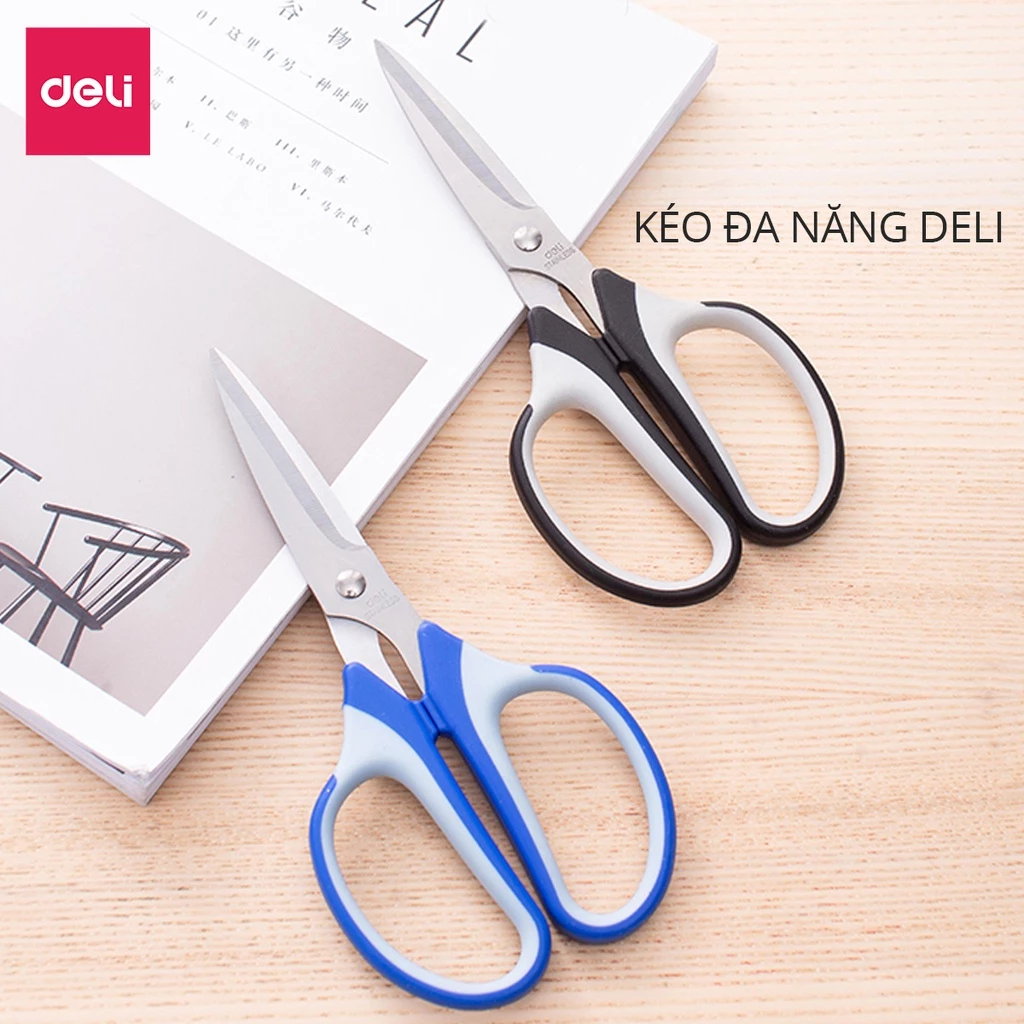 Kéo cắt đa năng Deli - Lưỡi thép không gỉ dùng cắt vải, giấy, đồ văn phòng thủ công, nhà bếp sắc bén siêu bền - E6001