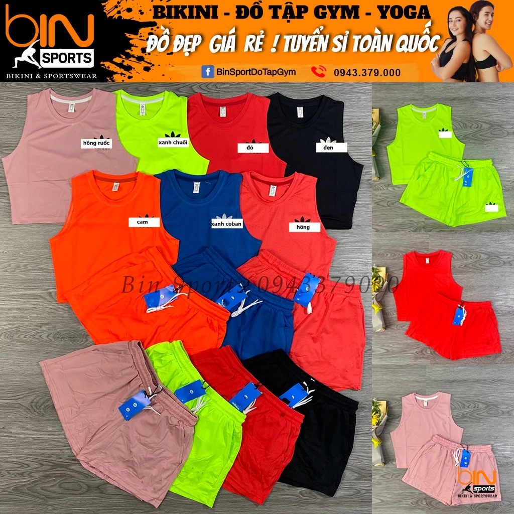 Bộ đồ tập gym cầu lông, tennis thể thao nữ áo croptop và quần đùi 2 lớp có túi chất liệu thun poly BINSPORTS BN038