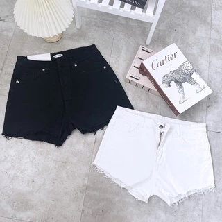 Quần short jean bigsize nữ trơn lai tua trắng đen co giãn