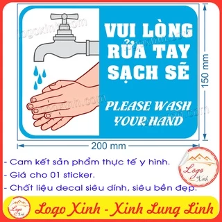 LOGO TEM STICKER YÊU CẦU RỬA TAY SẠCH SẼ, GIỮ VỆ SINH TAY ĐỂ PHÒNG CHỐNG LÂY LAN DỊCH COVID 19, PLEASE WASH YOUR HAND