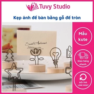 Kẹp ảnh để bàn đế bằng gỗ tròn nhiều hình đáng yêu, kẹp cardvisit, note, quà tặng ý nghĩa Tú Vy Studio