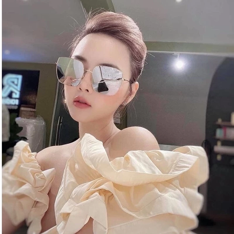 (Kèm hộp)Kính râm chống Uv400, kính mát vuông tráng gương chống ánh sáng xanh, UV400 Jolie eyewear