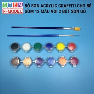 Đồ chơi sáng tạo STEM Bộ dụng cụ tô màu acrylic graffiti 12 màu kèm 2 bút vẽ sơn XMODEL cho bé [ Giáo dục STEM, STEAM]