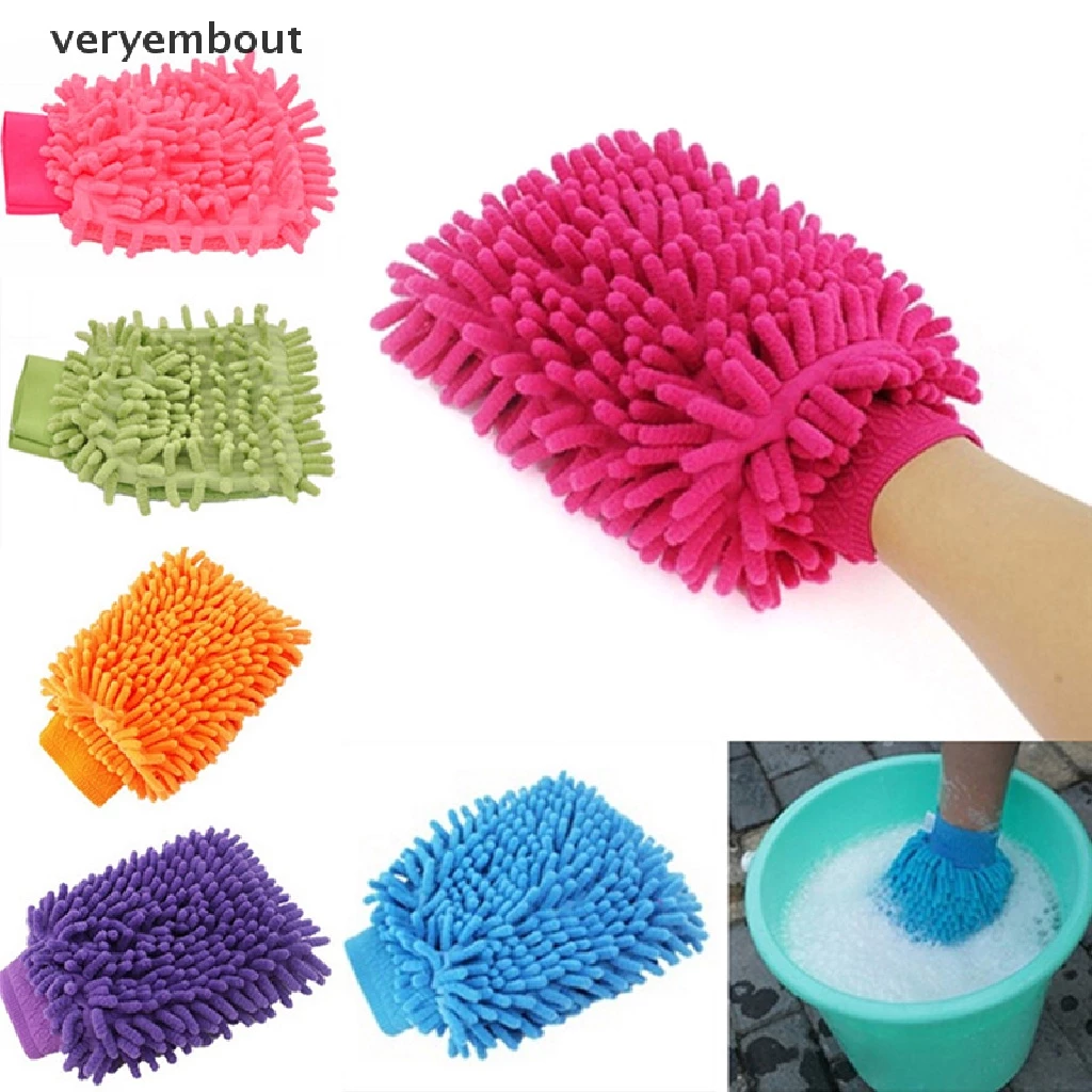 Găng tay sợi chenille siêu nhỏ mềm mại không trầy xước 2 trong 1 để rửa xe hơi đa dụng