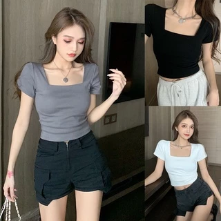 Áo Crop Top Cổ Vuông 2022 Thời Trang Mùa Hè Cho Nữ