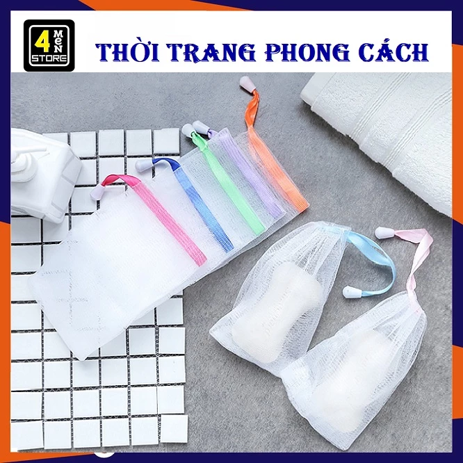 10 Túi Lưới Đựng Xà Phòng Tạo Bọt Tiện Lợi 2 lớp Có Dây Rút SIze 15x9cm - Bao Lưới Tạo Bọt Xà Phòng