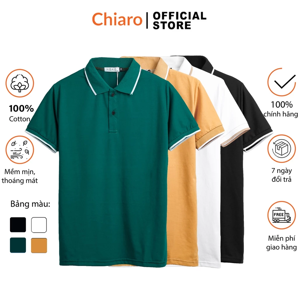 [-50% Xả Hết ] Áo thun polo nam trơn ngắn tay có cổ vải cotton dày mịn cao cấp CHIARO A506