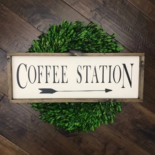 Biển gỗ handmade Coffee Station decor trang trí quán cà phê, nhà bếp