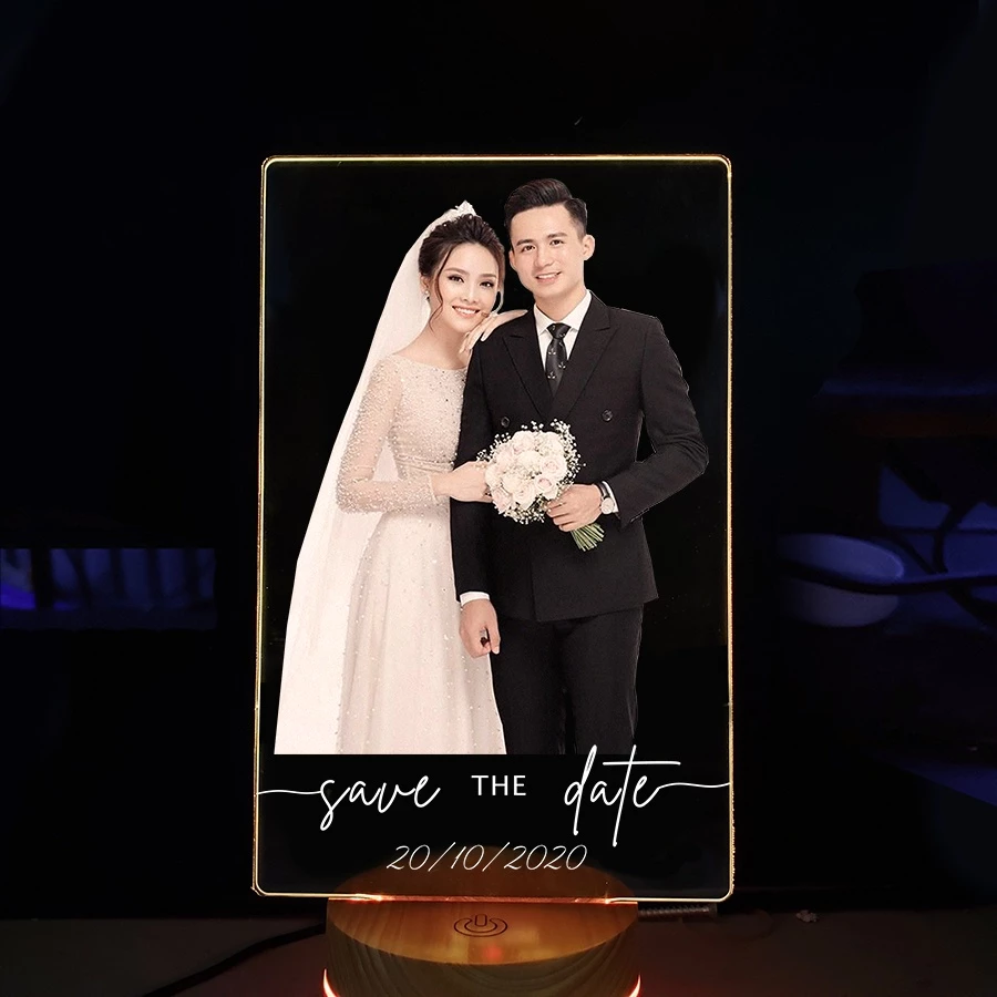 [Save the date ] Đèn led 3D thiết kế in hình theo yêu cầu, tùy chọn kích thước, kỷ niệm yêu nhau, ngày cưới