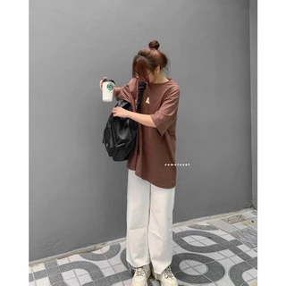 Bộ áo thun tay lỡ chữ G quần kaki trắng ống rộng ulzzang/ Set 2 món quần áo nữ dáng thụng mặc đi học đi chơi_kudoshop