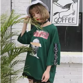 Halajuku Mùa Hè Oversize Rời Nhân Vật Thời Trang In Tất Cả Trận Đấu Phong Cách Đường Phố Áo Thun Nữ Tay Ngắn