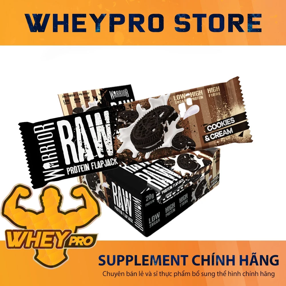 Warrior Protein RAW, Bánh Protein nhiều chất xơ fiber, protein, ít béo, bổ sung năng lượng trước và sau tập