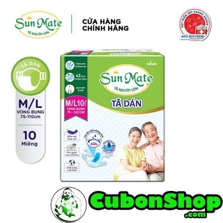 (Tặng 2 miếng)Tã dán(Bỉm) người già và phụ nữ sau sinh Sunmate M-L-XL( Bịch 10 miếng)