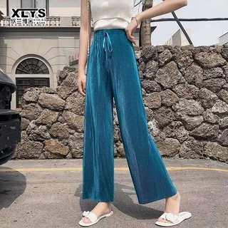 Quần dài XINLANYASHE vải chiffon lụa lạnh ống rộng lưng cao thời trang xuân hè cho nữ