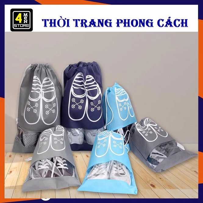 Set 2 Túi Đựng Giày Dép Có Dây Rút Chống Bụi Chất Liệu Vải Không Dệt Có Lớp Nhựa Trong Suốt - Túi Giày Dây Rút