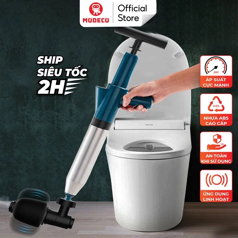 Súng Thông Bồn Cầu, Chậu Rửa Bát, Bồn Tắm - Mẫu Mới 2025 Modeco - Khí Nén AGT Cực Mạnh 8kg - Thép Không Gỉ, Nhựa Abs