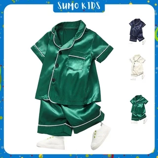 Bộ Pijama Cộc Tay Lụa Trơn Cho Bé Trai, Bé Gái, Bộ Ngủ Mặc Nhà Đùi Chất Lụa Satin Cao Cấp Cực Xinh Từ 8-28kg - SUMO KIDS