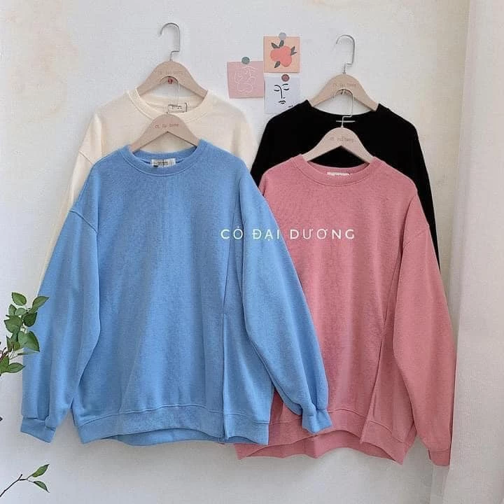 Áo Thun Dài Tay Xẻ Tà Nữ ❤️ Nỉ da cá sweater phông trơn tay bo màu Đen | Trắng | Tím | Xám Ulzzang