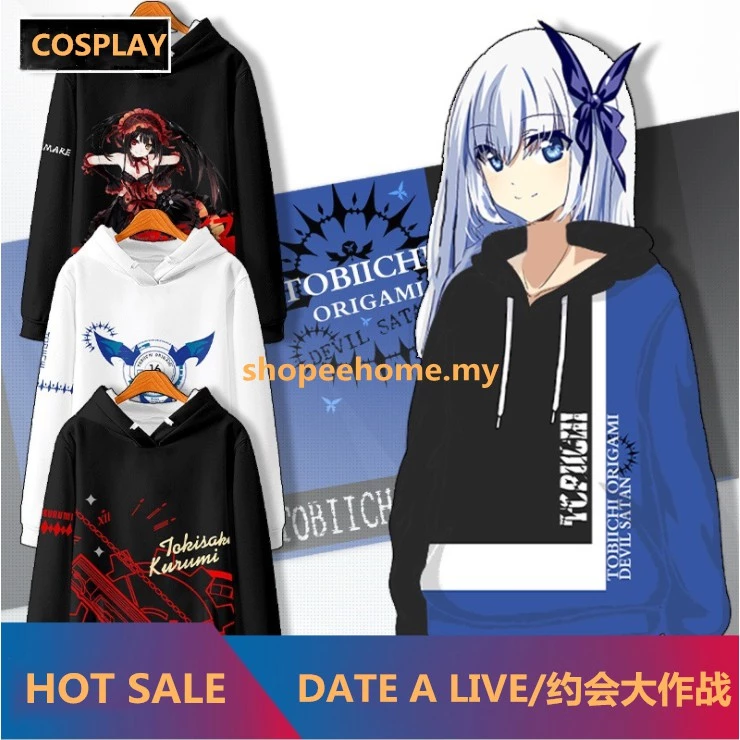 Áo Khoác Hoodie Tay Dài Dáng Rộng In Họa Tiết Anime DATE A LIVE Tokisaki Kurumi / Tobiichi Origami 3D Phong Cách Unisex 2021