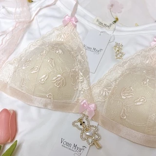 Bralette - Áo ngực nữ - Áo lót - Ren màu hồng kem R102 - Mút mỏng- Voanmya - Pastel Bralette