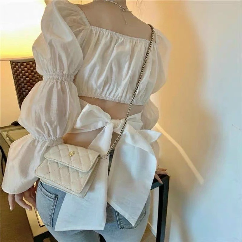 Áo croptop voan cột nơ eo tay khúc tiểu thư hot trend nhiều màu- Duha Shop