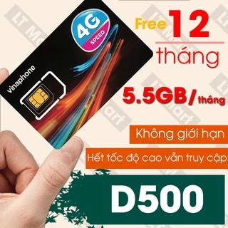 Sim 4G Vinaphone trọn gói 12 tháng D500 với 5GB/tháng x 12 tháng không cần nạp tiền, không mất phí duy trì