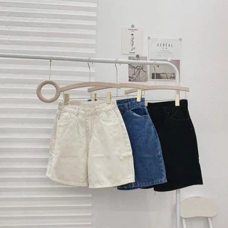 Quần short jean trơn ngố nữ ống rộng nữ -123