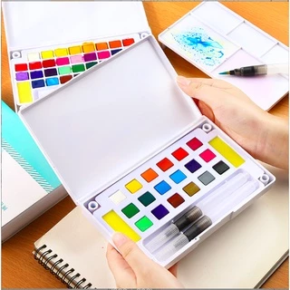 Bộ Màu Nước Solid Water Color 12/18/24/36 Màu Tặng 2 Bút Nước, 2 Mút, 1 Palette