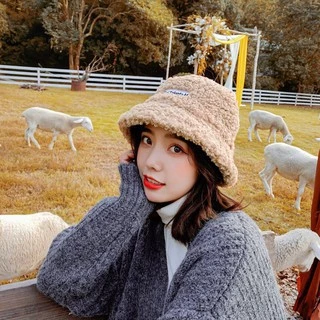 D6780 Mũ lông cừu bucket retro phong cách hàn quốc mũ lông cừu nữ mềm giữ ấm thu đông ulzzang
