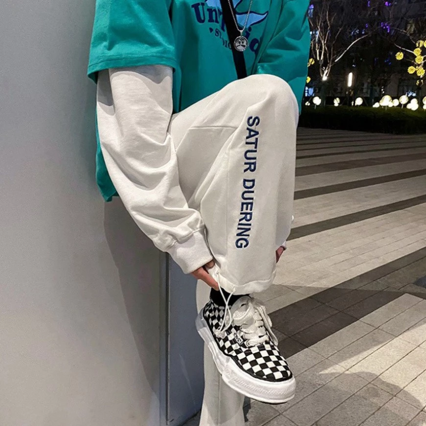 Quần Ống Rộng Nam Nữ Unisex - MayLinh shop - Kiểu Dáng Thể Thao Ulzzang - Dây Rút Ở Gấu  Quần - 3 Màu Đen Trắng Hồng