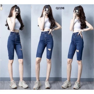 Quần jeans ngố co giãn rách đùi nhẹ QJ198